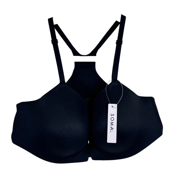 Soma NWT Black Embliss Racerback Nylon Front Closure Padded Bra Size 36C - Picture 1 of 4